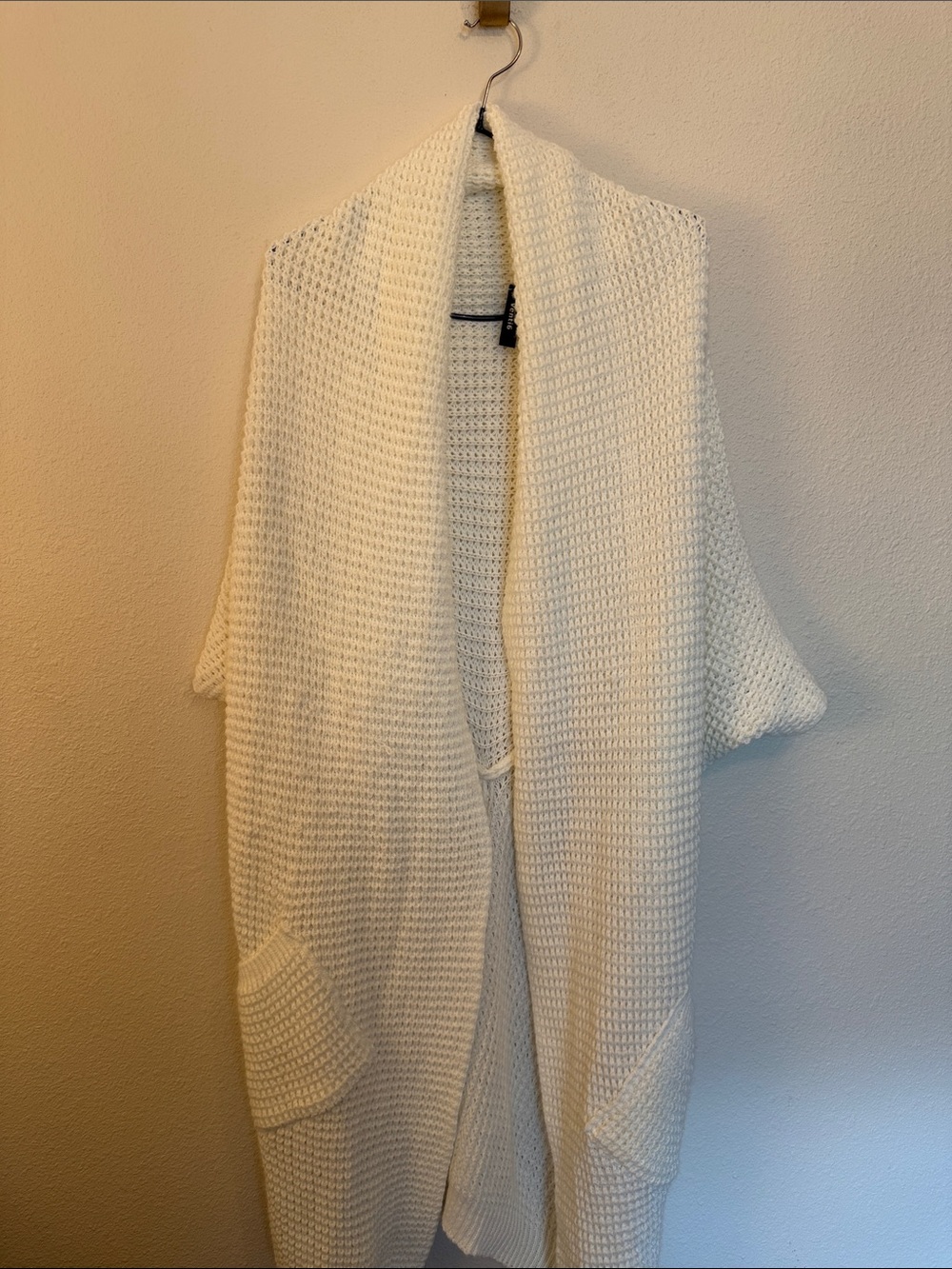 Open-Front Cream Knit Cardigan with Pockets